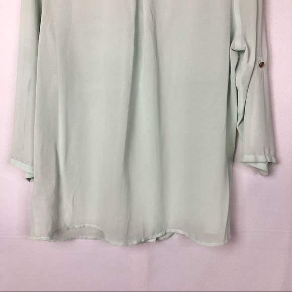 Forever 21 Mint Green Button Down Sheer Professional Long Sleeve Blouse L - Picture 7 of 7